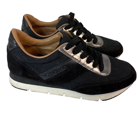 Calvin Klein Womens Tea CK Logo Sneakers Black Size 8 - Picture 2 of 8